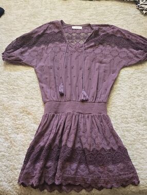 Lucky Brand 100% Cotton Embroidered Lace-Trim Mini Dress